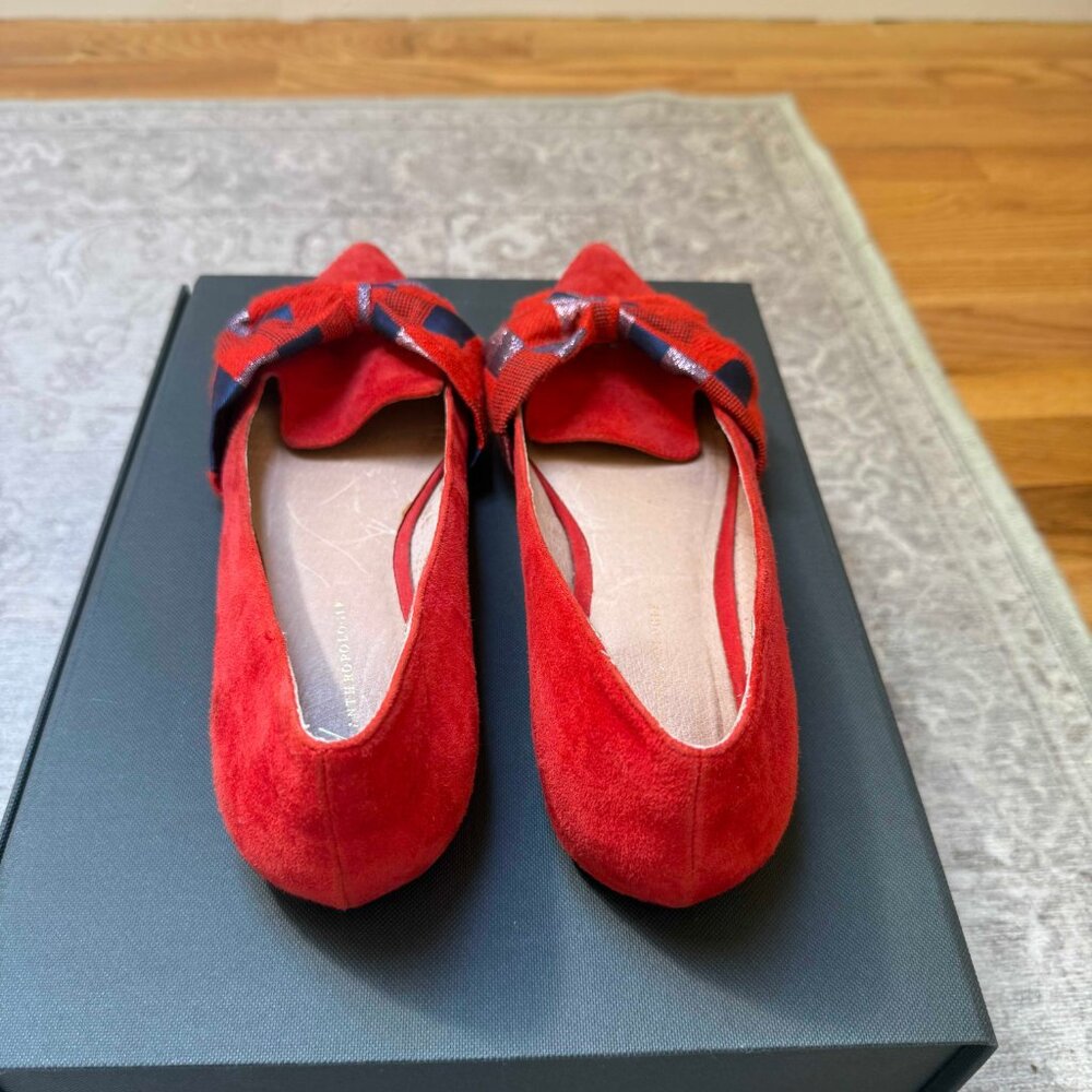 Anthropologie Knotted Bow Flats – Red Suede with Plaid Detail - Picture 7 of 16